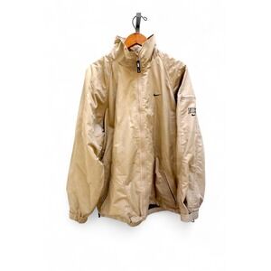 Nike Tan Windbreaker Jacket Hooded Zip Up Sportswear Athletic Mens Size L